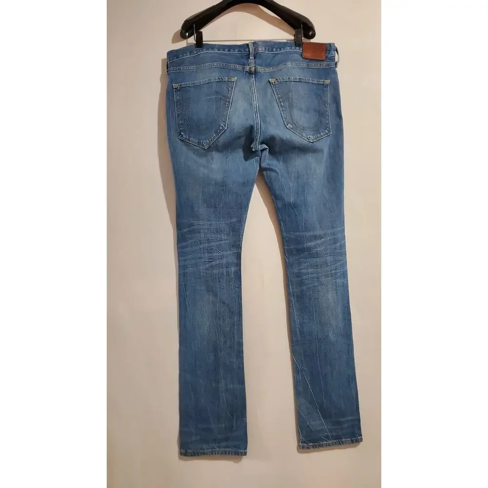 True Religion Mens Rocco Button Fly Relaxed Skinny Jeans Size 36 Medium Wash